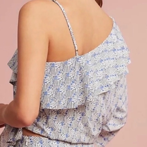 Anthropologie Maeve Pineapple Wrapped Ruffle Crop Size Medium - Picture 4 of 10